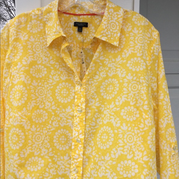 NWT Talbots Cute Yellow & White Floral Cotton BLS - Picture 2 of 5